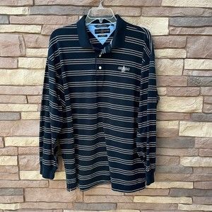 Tommy Hilfiger Black Striped Large Polo Golf Long Sleeve Arrowhead Embroidered